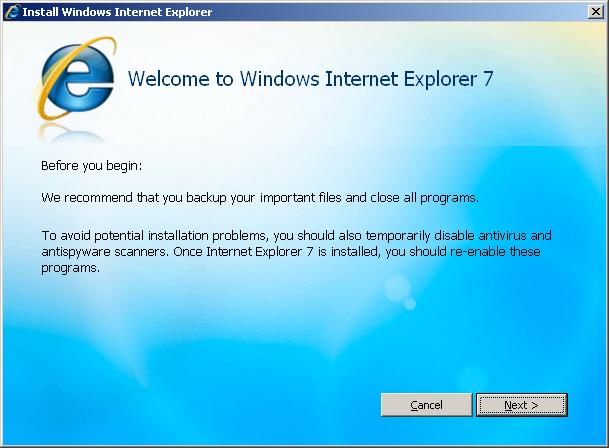 IE7 install screen
